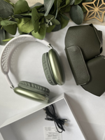 Наушники Pods Max с кожаным чехлом зеленый\белый