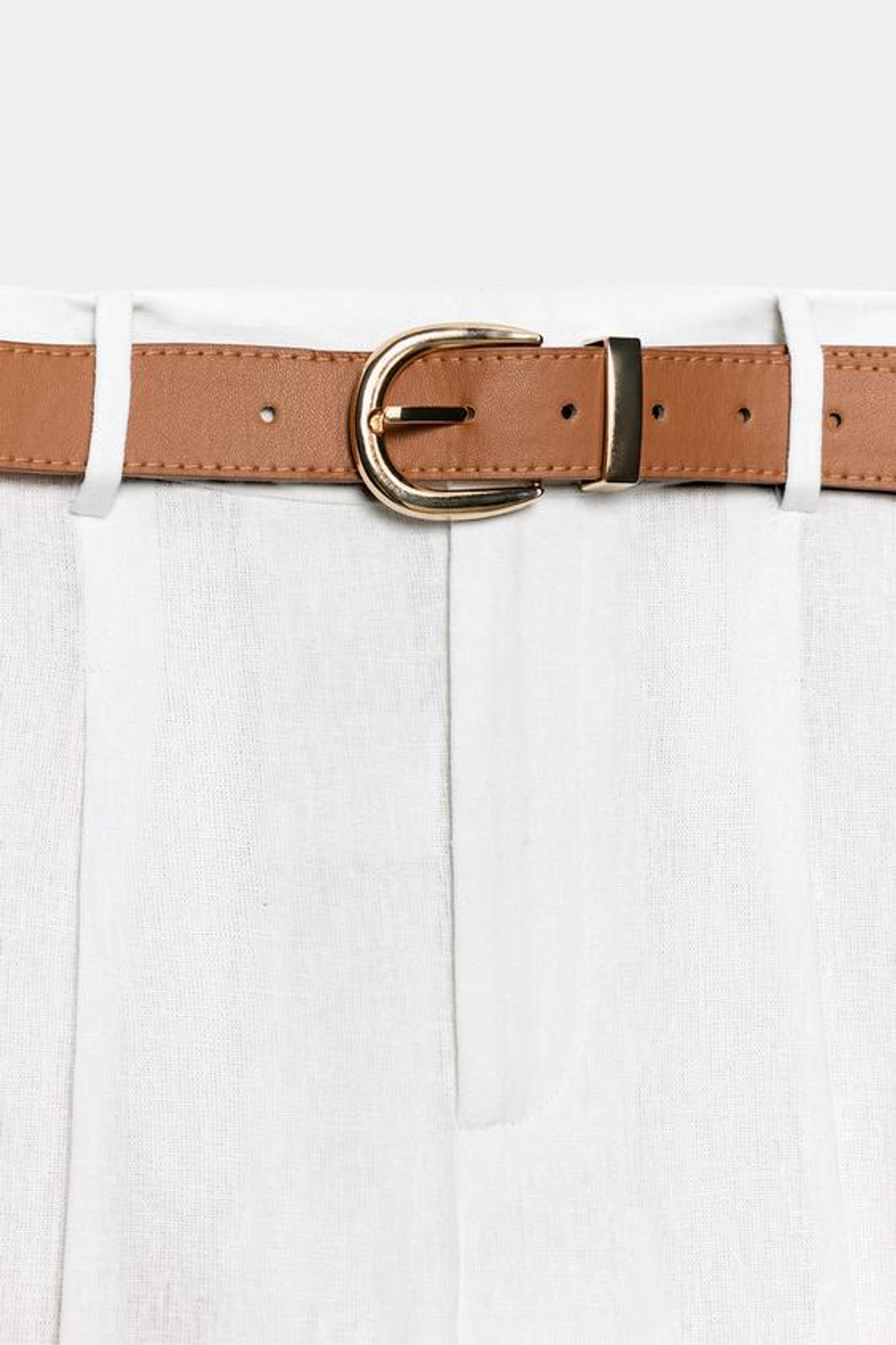 ZARA ЛЬНЯНЫЕ БРЮКИ С РЕМНЕМ, БЕЛЫЙ