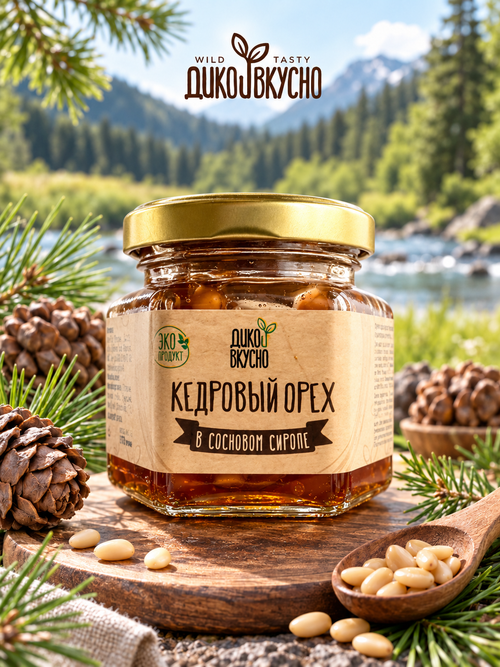 Кедровый орех в сосновом сиропе / 120гр / стеклобанка / ТМ Дико Вкусно