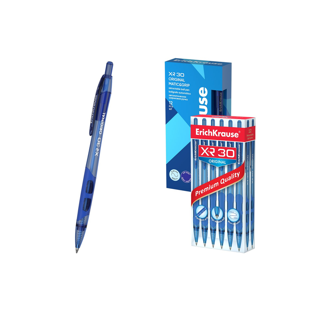 Ручка ERICH KRAUSE Matic&Grip "XR-30" автом., синяя, корпус синий, узел 0,7 мм, линия письма 0,35 мм, 17721