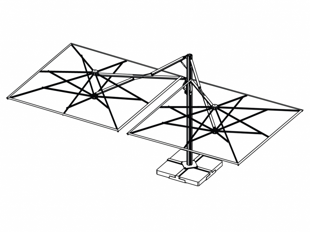 Зонт профессиональный двухкупольный 2.9х6 м Scolaro Galaxia Dual V Timber, имитация ироко, слоновая кость