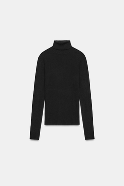 ZARA СВИТЕР ТОНКОЙ ВЯЗКИ С ВОРОТНИКОМ-СТОЙКОЙ, ЧЕРНЫЙ