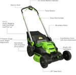 Cамоходная аккумуляторная газонокосилка Greenworks GD60LM61 Twin Force, 60v, 61 см, (2519107UH), с аккумулятором 8 А·ч и зарядным устройством
