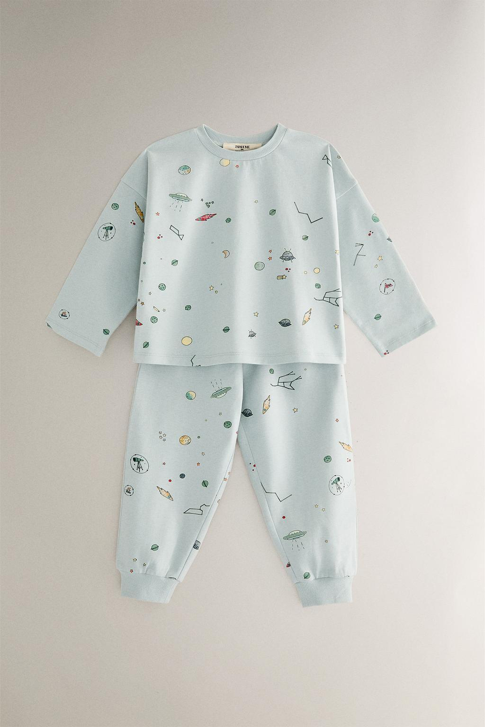 ZARA HOME ДЕТСКАЯ ПИЖАМА С ПРИНТОМ "КОСМОС", СВЕТЛО-ГОЛУБОЙ