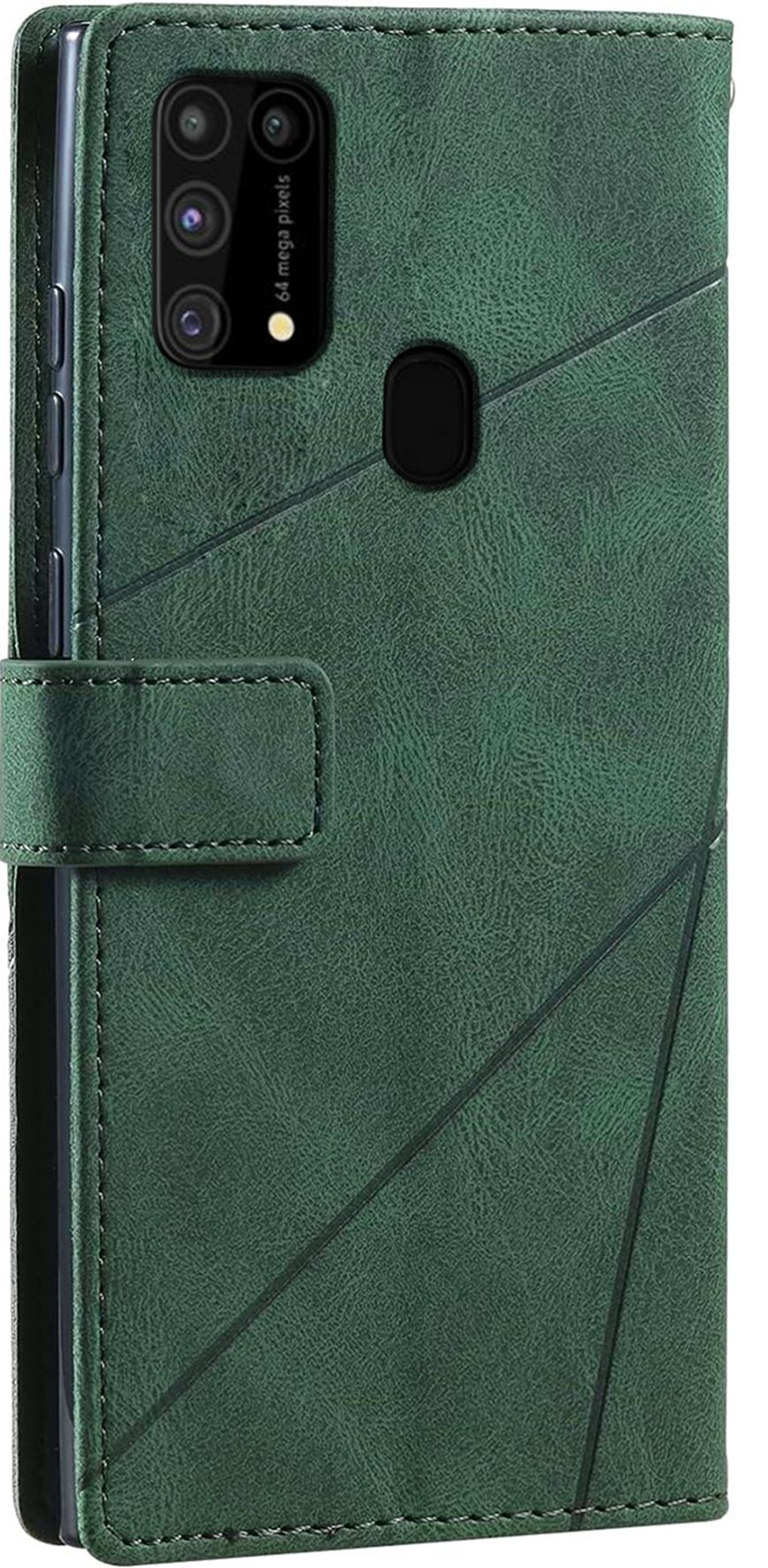 Дизайнерский чехол-книжка из кожи для SAMSUNG M31 / M21S / F41 с отделом для наличных, 3 слотами для карт и подставкой