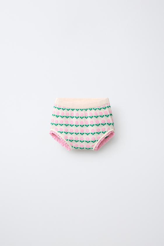 ZARA ТРУСЫ ИЗ ТРИКОТАЖА С ЦВЕТОЧНЫМ ЖАККАРДОВЫМ УЗОРОМ, ЭКРЮ