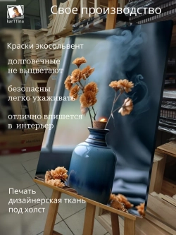 Картина Настроение в синей вазе для интерьера 50x70см 1шт.