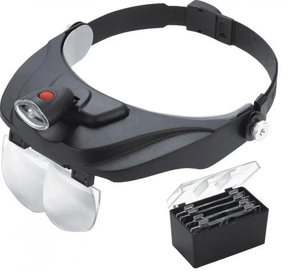 Лупа налобная с подсветкой 4 сменных стекла (2LED) MG-81001-B Magnifier