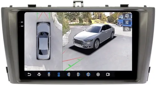 Магнитола для Toyota Avensis T270 2008-2015 (рамка серая) - FarCar BX1224M-360 монитор 9.5" 2K QLED на Android 13, Быстрая, CarPlay, 4G SIM-слот, 4 камеры в комплекте