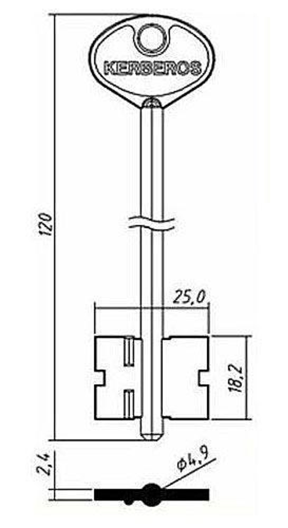 Заготовка сувальдного ключа КЕРБЕРОС-4 (120x18,2х25х2,4)(4,9) КЕРБЕРОС РФ9