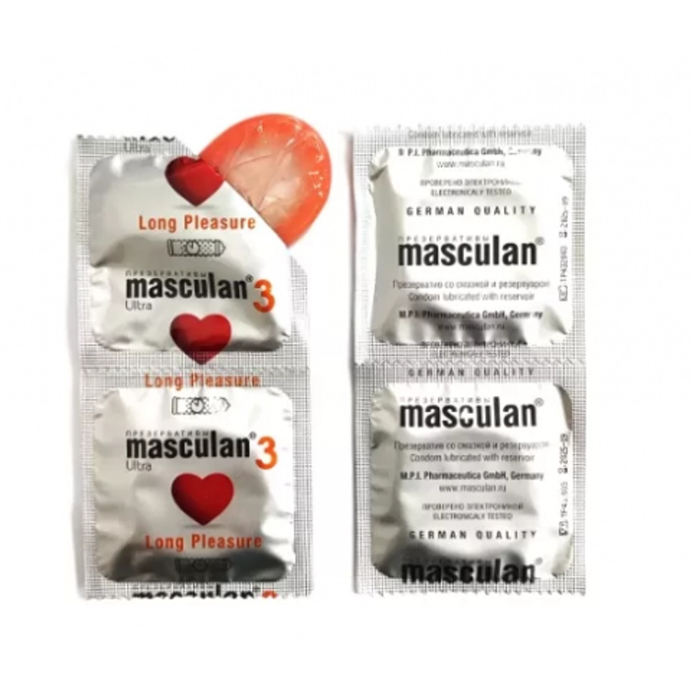 Презервативы Masculan, ultra 3, латекс, кольца, точечные, анестетик, 19 см, 5,3 см, 10 шт.