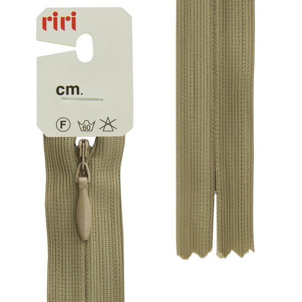 Молния потайная (скрытая) RIRI Т3 (3 мм) 1 зам., н/раз., 60 см, цв.2814, бежевый-зеленый темн., 10 шт