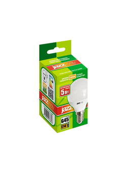 Лампа светодиодная PLED-ECO 5Вт G45 шар матовая 3000К тепл. бел. E14 400лм 230В 50Гц JazzWay 1036896A
