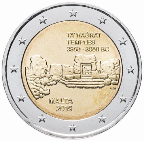 2 евро Доисторический комплекс -Та Хаджрат. Мальта. 2019 год