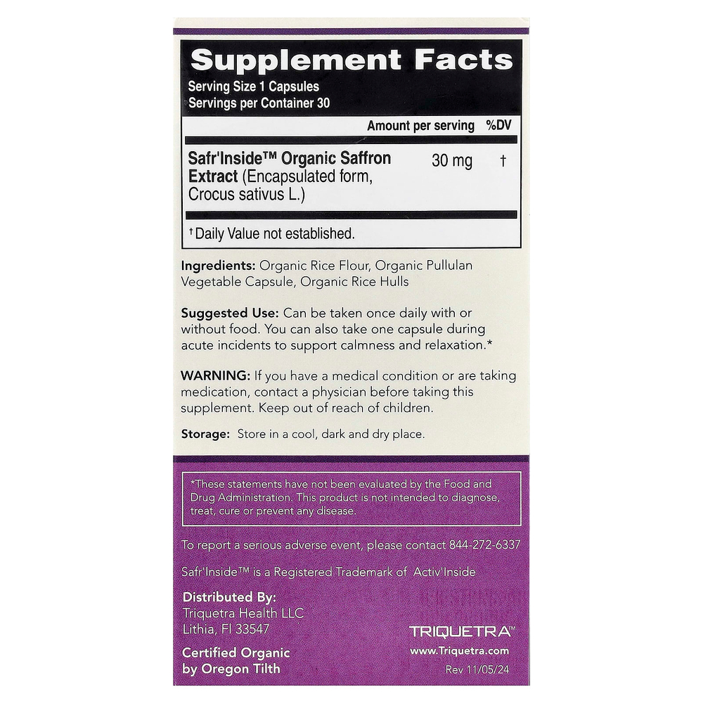Triquetra Health, SaffronRX®, экстракт шафрана, 30 капсул