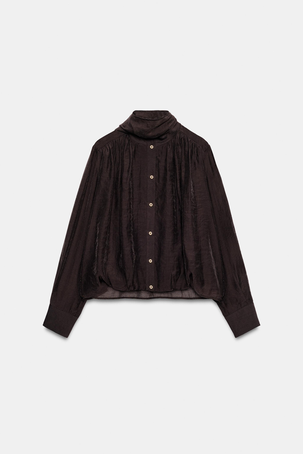 ZARA РУБАШКА С ШАРФОМ, КОРИЧНЕВЫЙ
