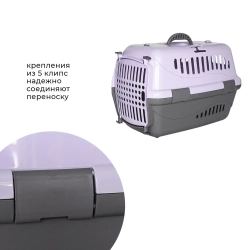 Переноска пластиковая ZOOEXPRESS "Турне" с цветной дверцей - 48х32х32 см (M) - фиолетовый