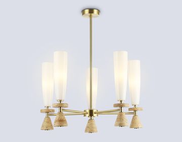 Люстра на штанге с травертином 5*G9 LH75371/5 GD/WH золото/белый High Light Ceramo Modern Ambrella