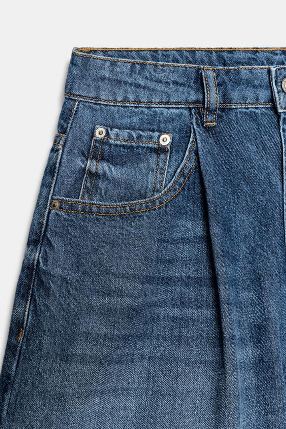 ZARA ДЖИНСОВЫЕ ШОРТЫ С ВЫСОКОЙ ПОСАДКОЙ, СИНИЙ