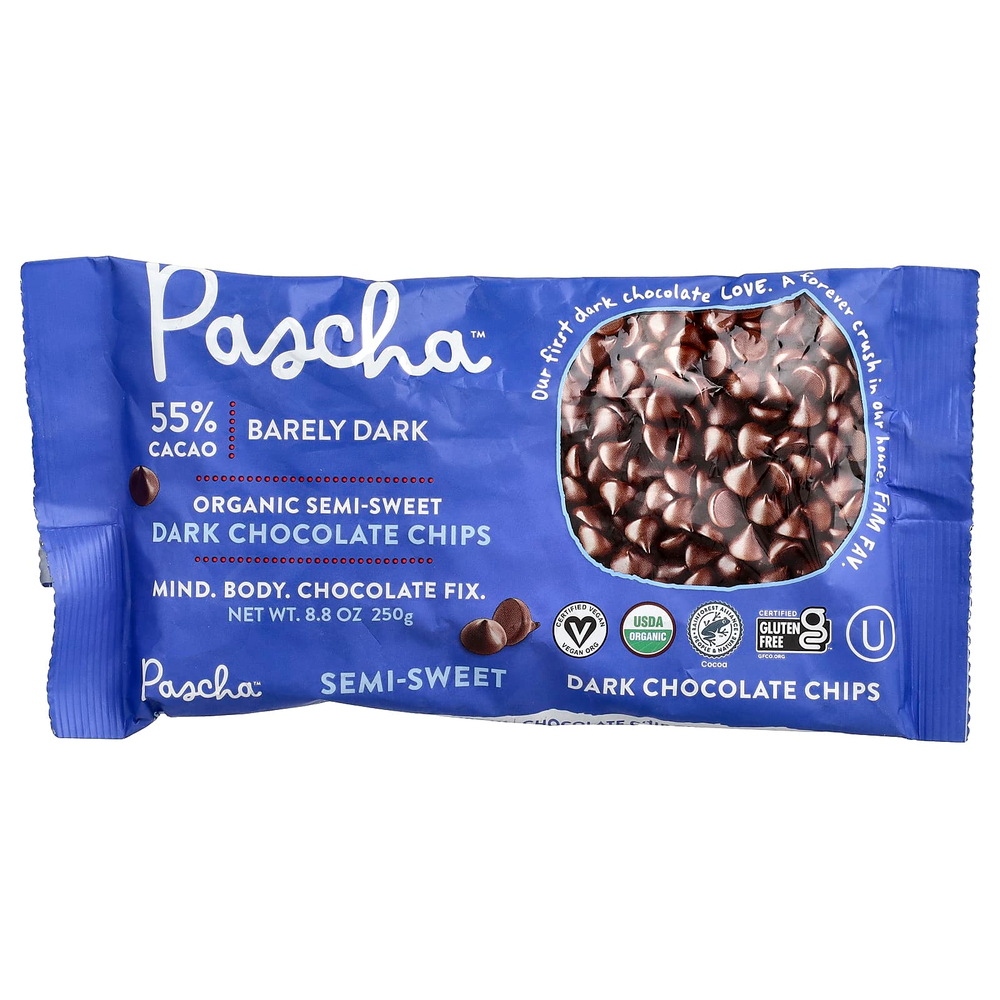 Pascha, органические кусочки темного шоколада, полусладкие, 55% какао, 250 г (8,8 унции)