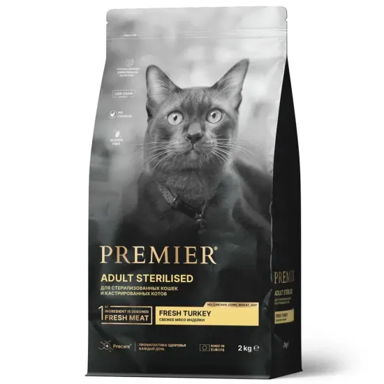 Premier Cat Turkey Sterilised для взрослых стерилизованных кошек, свежее мясо индейки