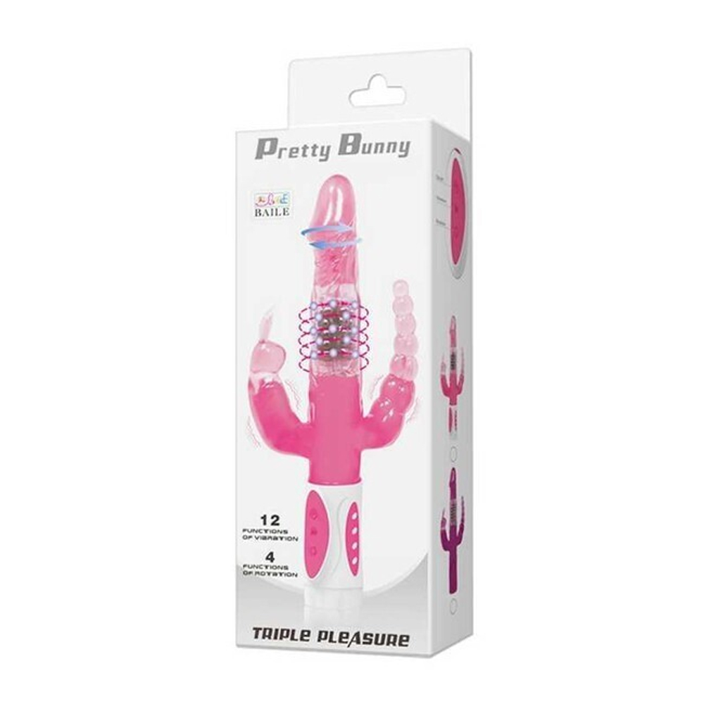 Ротационный вибратор с анальным и клиторальным стимулятором Pretty Bunny (Цвет: розовый)