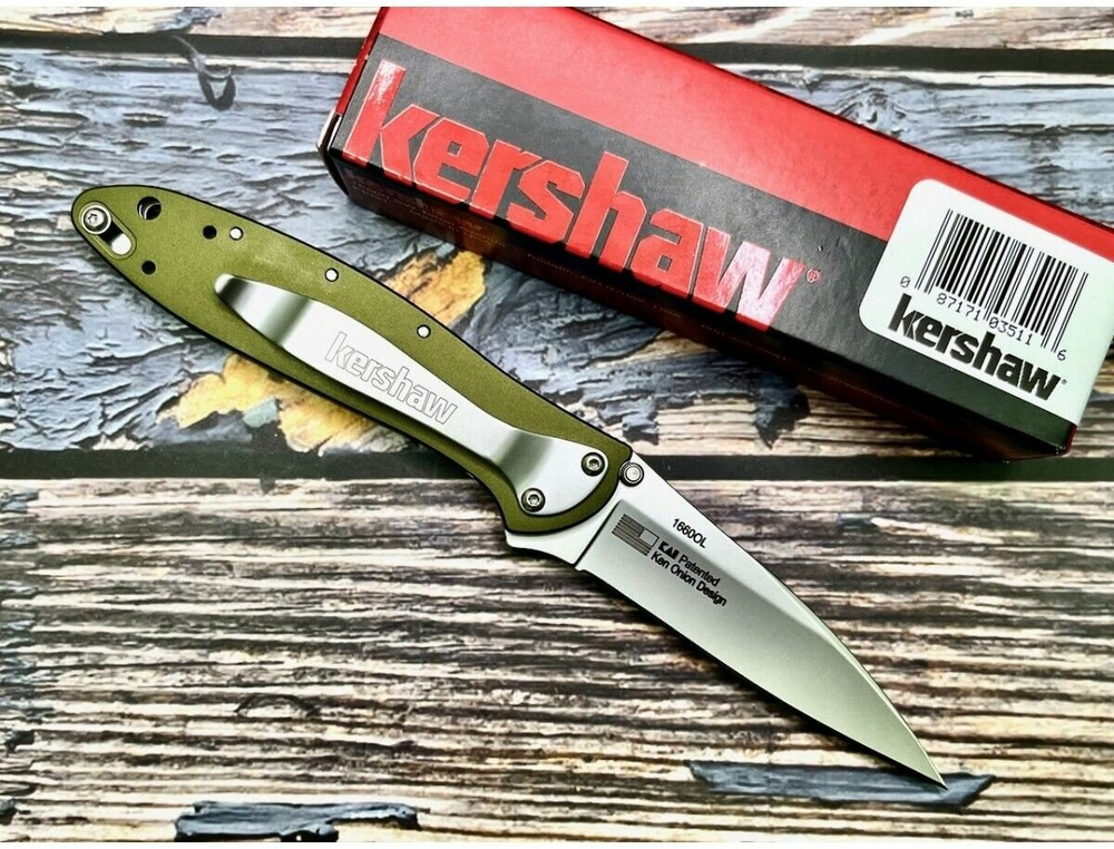 K1660OL Leek - нож склад., алюм. рук-ть оливк.,клинок Sandvik 14C28N