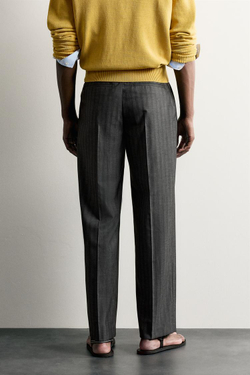 ZARA БРЮКИ RELAXED FIT В ПОЛОСКУ СО СКЛАДКАМИ, СЕРЫЙ