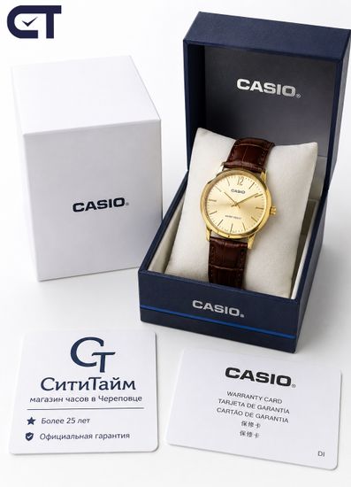 Casio LTP-V004GL-9A General часы наручные женские — золотистая классика с кожаным ремешком и датой