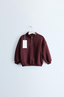ZARA ZARA TIMELESS - ОДНОТОННАЯ ТОЛСТОВКА НА МОЛНИИ, БУРГУНДИ