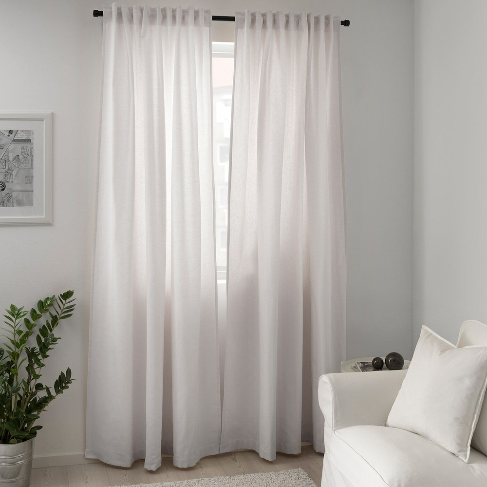 IKEA TIBAST  (ИКЕА ТИБАСТ)  -  Штора, 2 шт, на ленте/бежевая, 145x300 см