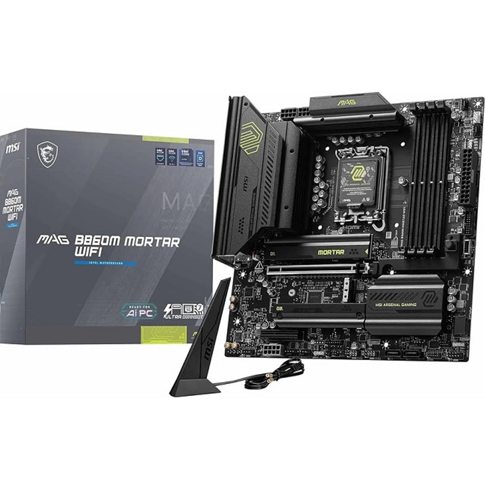 Материнская плата MSI MAG B860M MORTAR WIFI (LGA1851/B860/4xDDR5/PCI-Ex16/3xM.2/Wi-Fi/BT/SB/GLAN/DP/HDMI/Type-C/mATX)