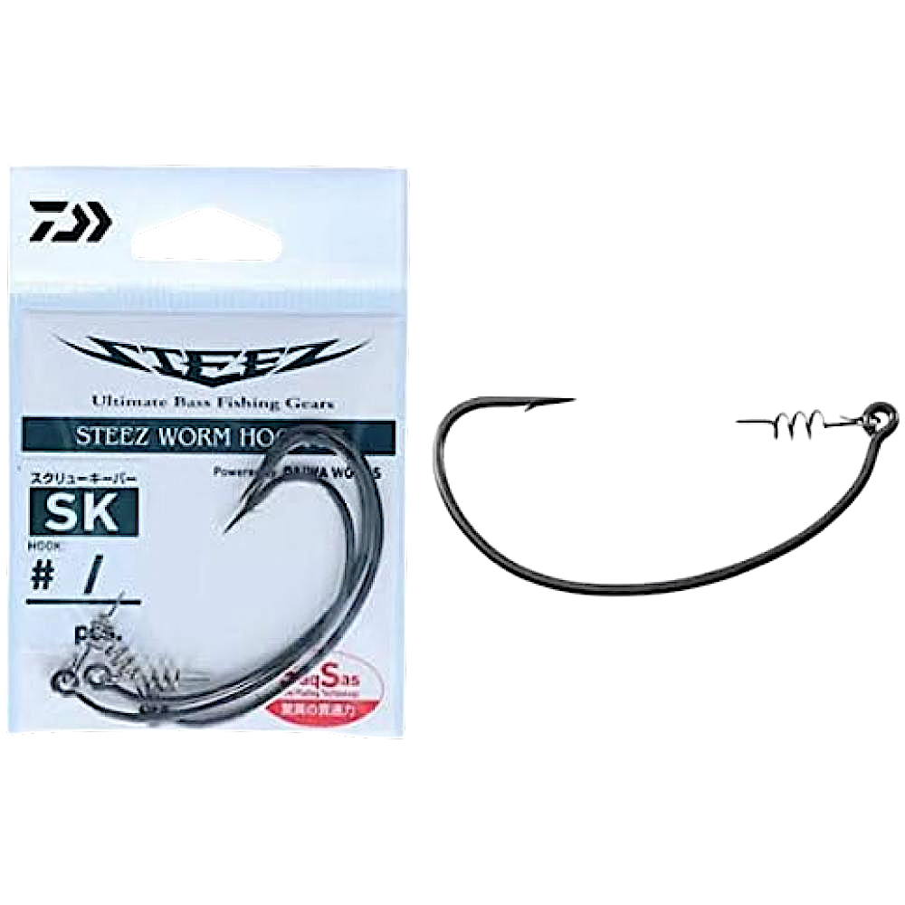 Крючок Офсетный Daiwa со спиралью Steez Worm Hook SS Screw Keeper -