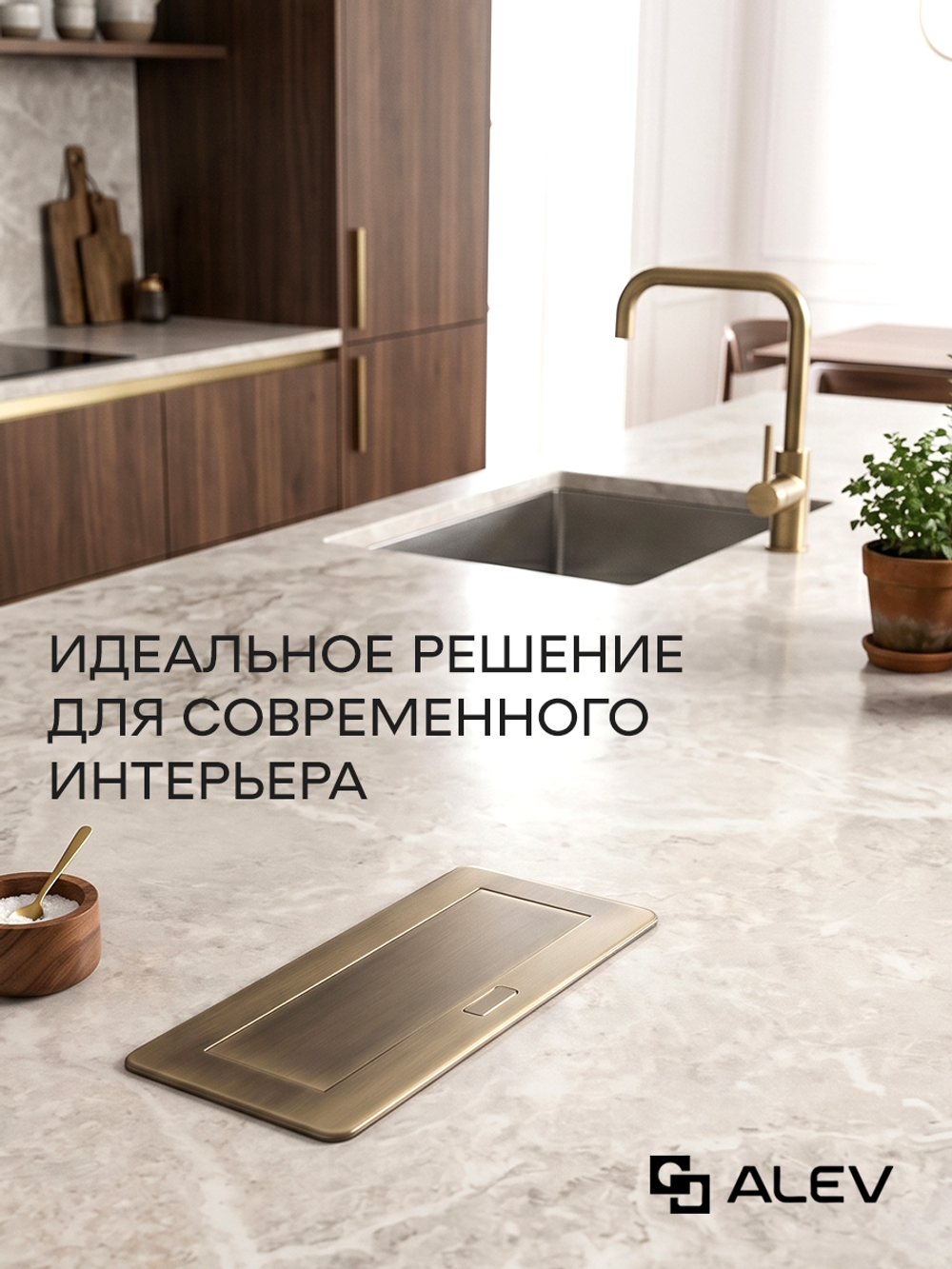 Горизонтальная тройная розетка 1USB + 1 Type-C, бронзовая