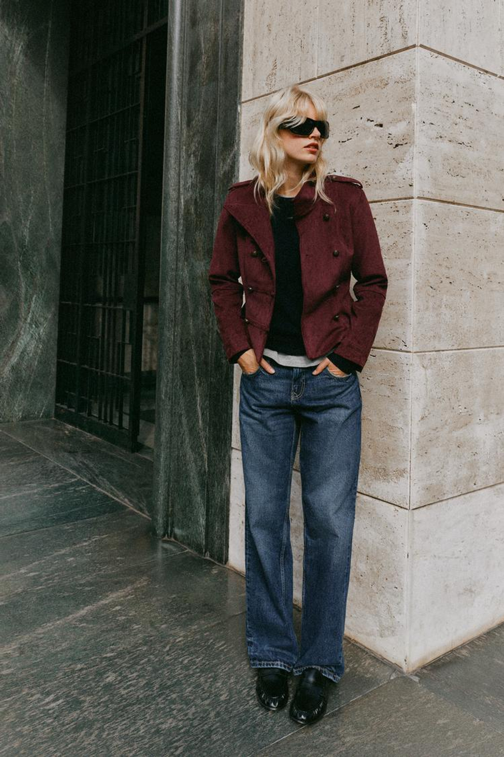 ZARA КУРТКА ИЗ ИСКУССТВЕННОЙ ЗАМШИ С ЗАСТЕЖКОЙ, БАКЛАЖАННЫЙ