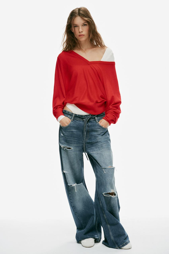 ZARA ДЖИНСЫ TRF BAGGY FIT СО СРЕДНЕЙ ПОСАДКОЙ И РЕМНЕМ, МОРСКОЙ СИНИЙ