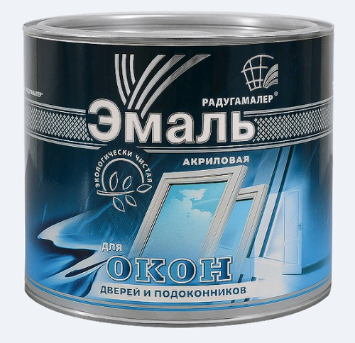 Эмаль акрил. д/окон, дверей, подоконников белая  РАДУГА  0,9кг
