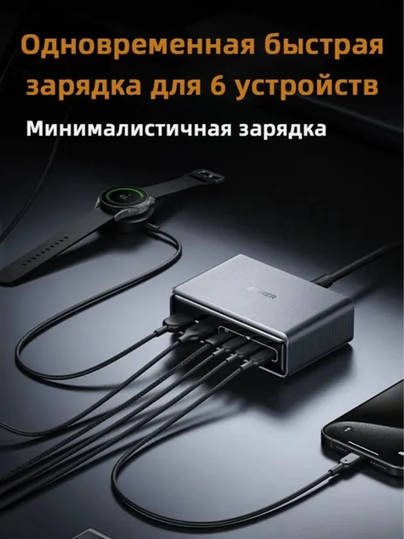 Сетевая зарядная станция Anker Prime Charger (A2683) 200W (4 Type-C (100W Max) + 2 USB-A Power Delivery) черная