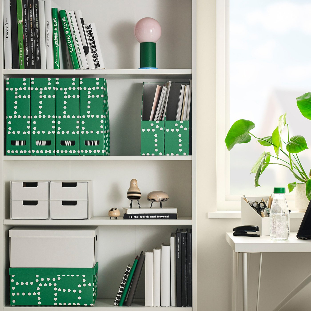 IKEA FJÄDERHARV  (ИКЕА ФЙЭДЕРХАРВ)  -  Накопитель для бумаг - зелёный в горошек