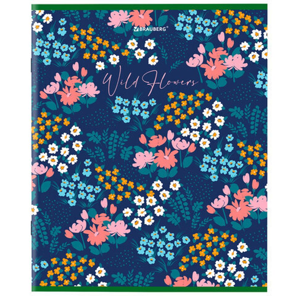 Тетрадь А5, 96 л., BRAUBERG, скоба, клетка, глянцевая ламинация, "Wild Flowers", 404429, 5шт