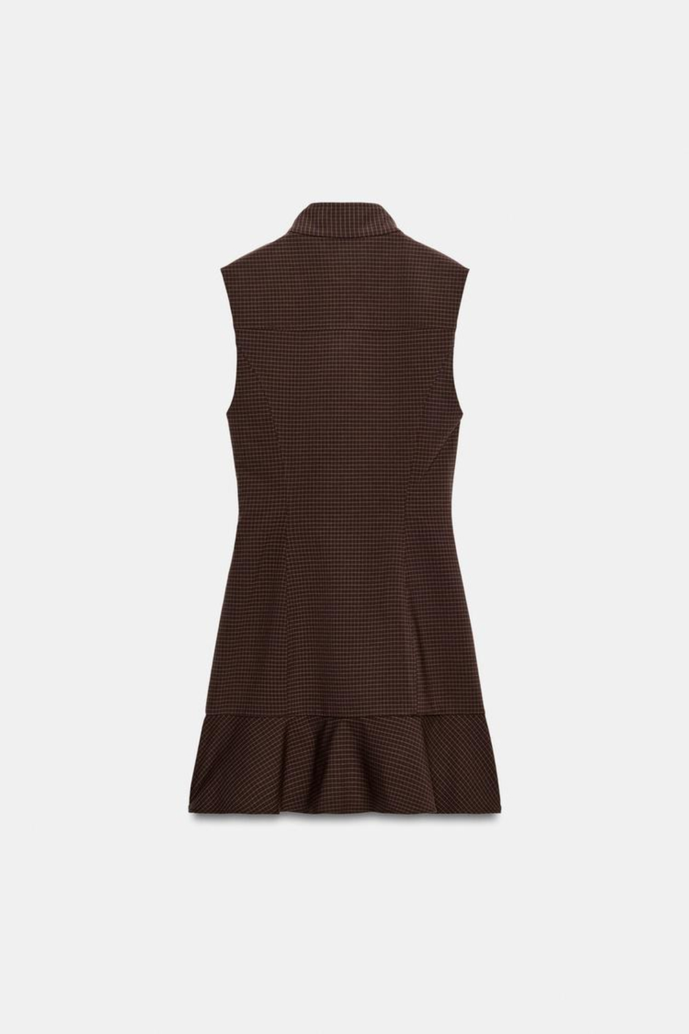ZARA МИНИ-ПЛАТЬЕ В КЛЕТКУ С ВОЛАНОМ, КОРИЧНЕВЫЙ