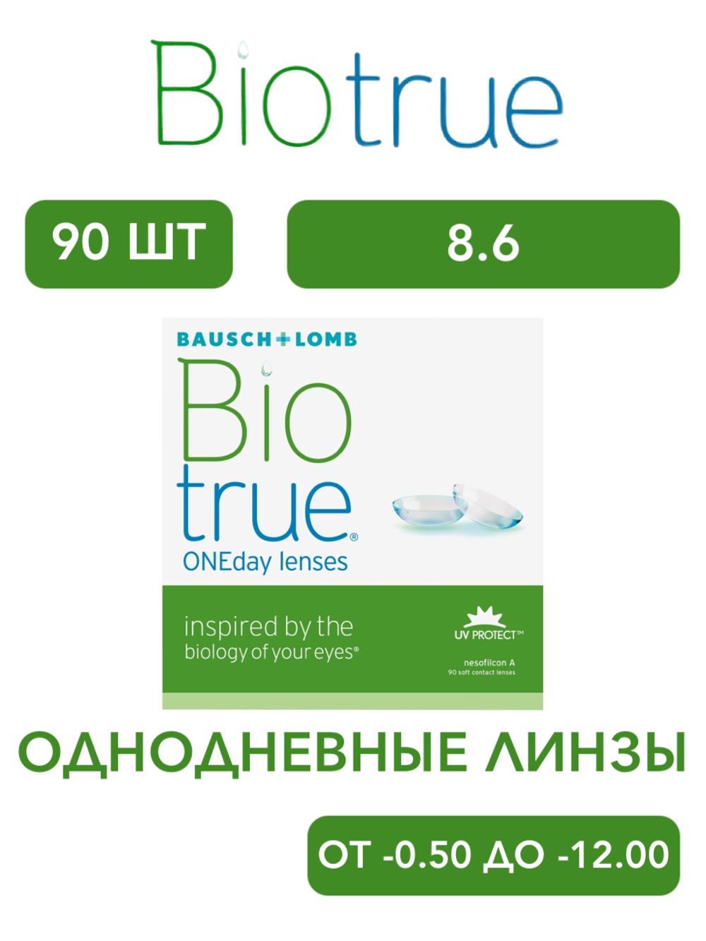 Однодневные контактные линзы Biotrue ONEday (уп. 90 линз)