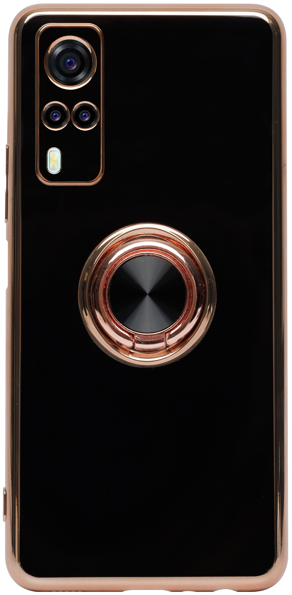 Стильный глянцевый чехол для VIVO Y31 / Y53s 4G / Y51 / Y51a с кольцом-подставкой и бархатной подкладкой