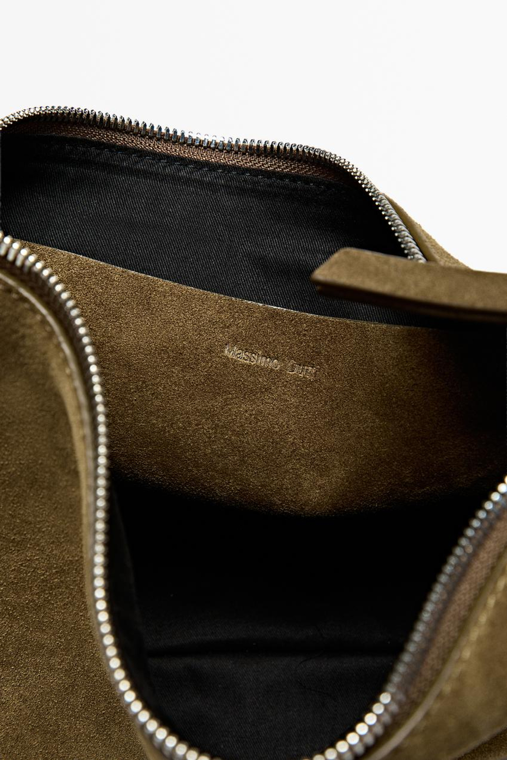 Massimo Dutti Сумка через плечо из натуральной замши, зеленый хаки