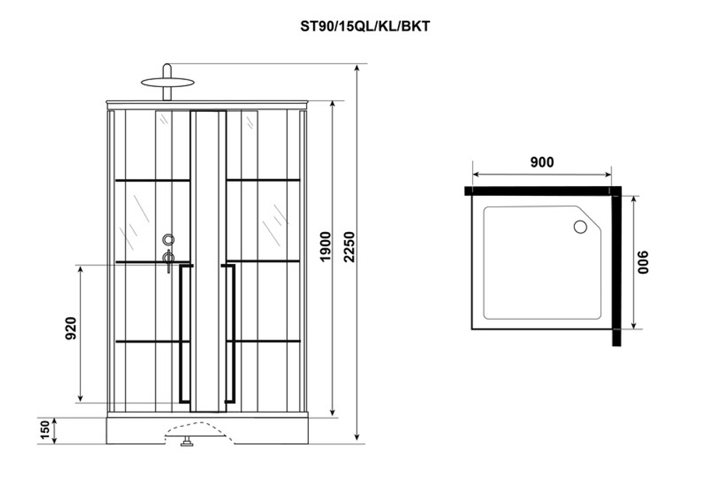 Душевая кабина Niagara Standart ST90/15QL/KL/BKT (90х90х225) низкий поддон(15см),черный,стекло прозрачное,3 места
