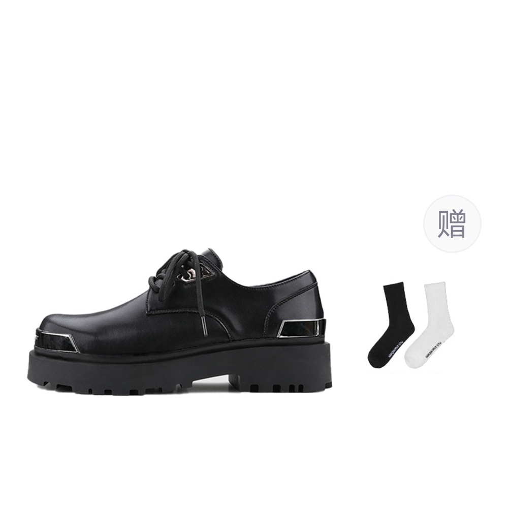 HANQIAORIJI Future Series Large Derby Cow Split Leather Casual Shoes Unisex Black