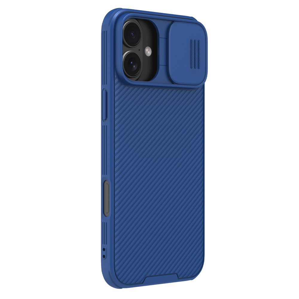 Усиленный чехол синего цвета с сдвижной шторкой для камеры от Nillkin для iPhone 16, серия CamShield Pro Case