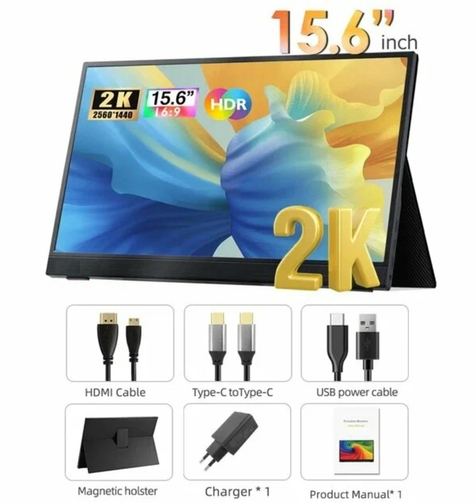 15.6" Портативный монитор Camerios 15.6 QHD IPS 2560х1440, 60 Гц