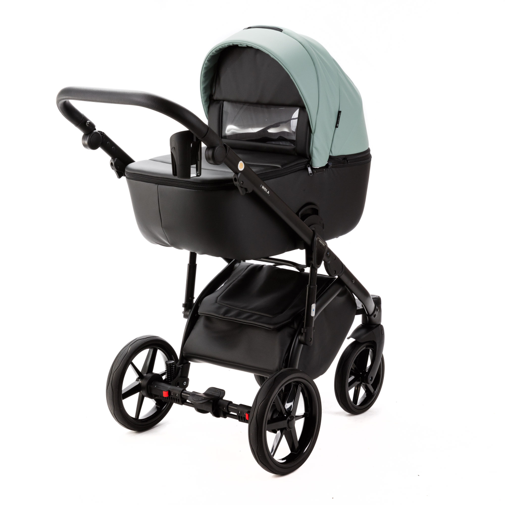 Детская универсальная коляска Adamex NOLA Deluxe 2 в 1 N-SD103 (Серо-зеленая экокожа, Черная экокожа)