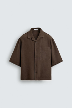 ZARA РУБАШКА BOXY FIT ИЗ РЕЛЬЕФНОЙ ТКАНИ, КОРИЧНЕВЫЙ